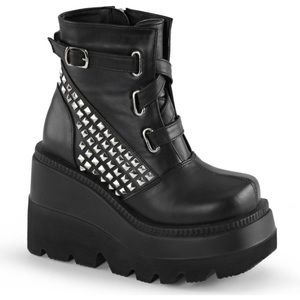Demonia Black Platform Combat Boots with Silver Studs